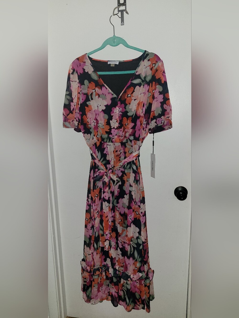 Calvin Klein Floral chiffon flutter sleeve Midi Dress